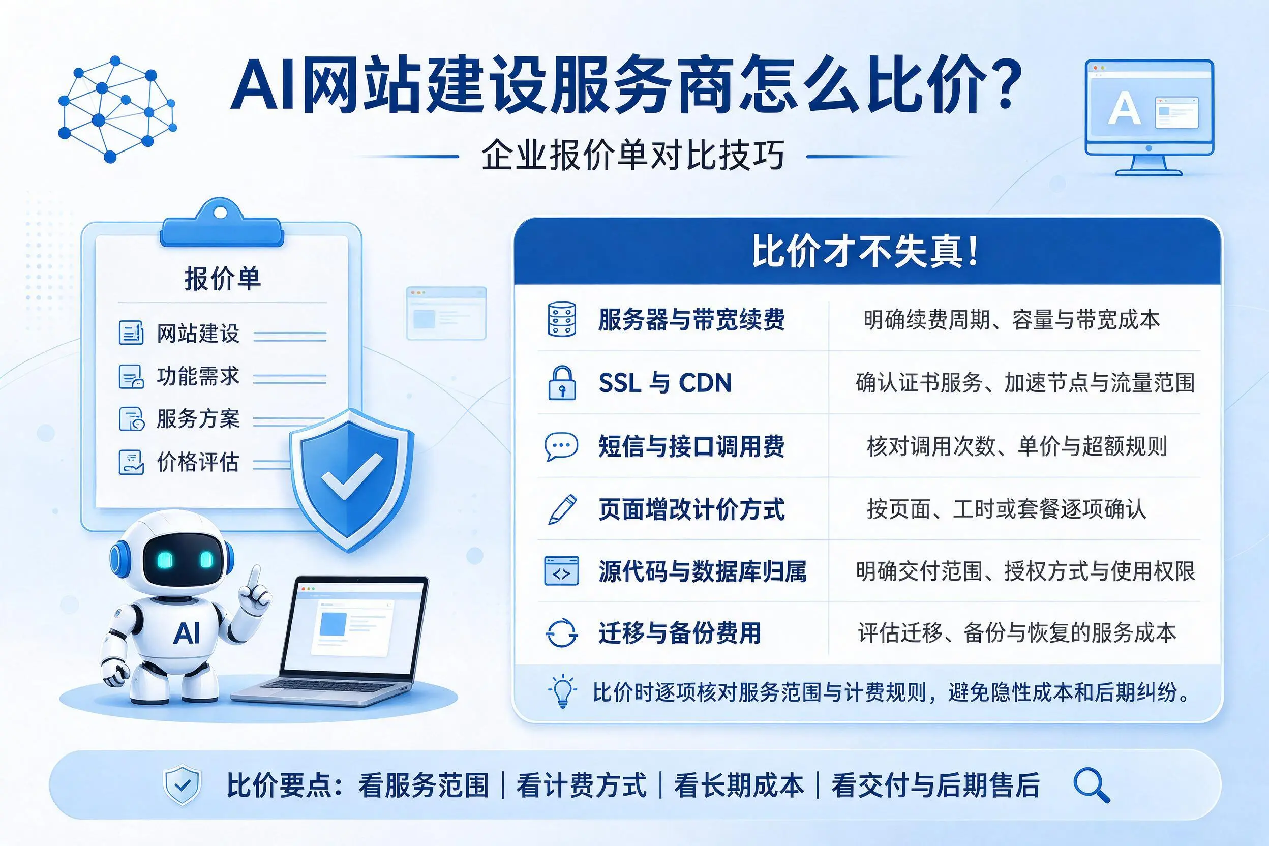AI网站建设服务商怎么比价？昌江企业报价单对比技巧