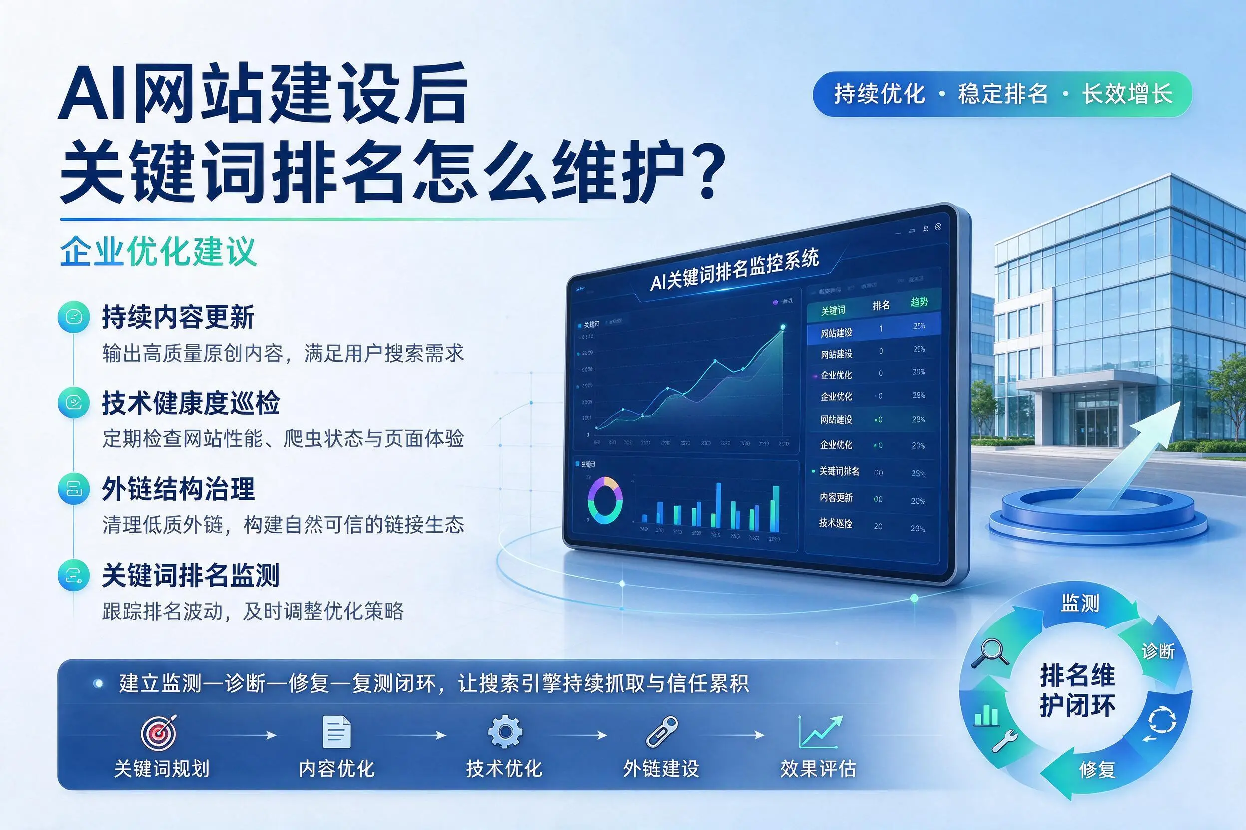 AI网站建设后关键词排名怎么维护？昌江企业优化建议