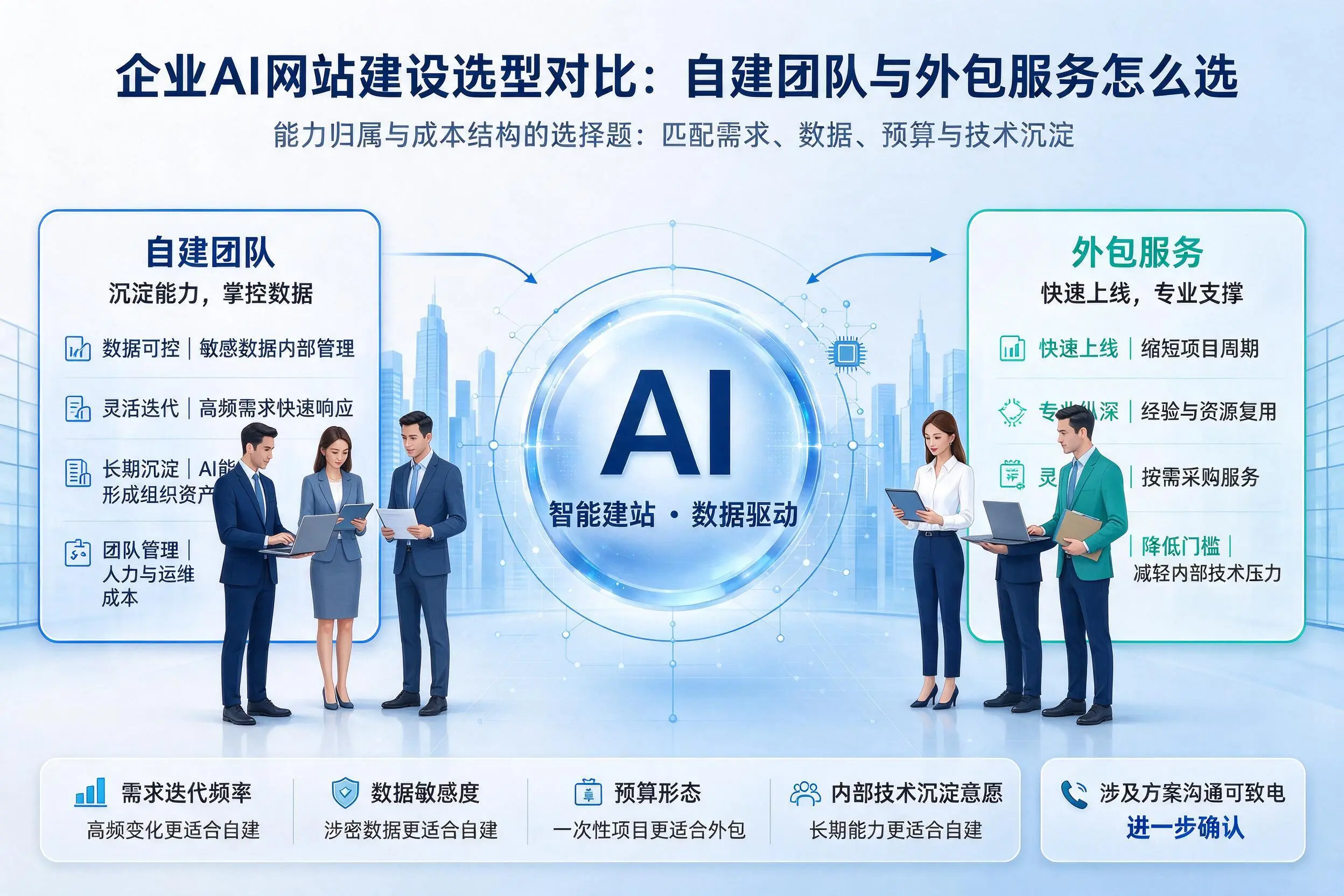 昌江企业AI网站建设选型对比：自建团队与外包服务怎么选